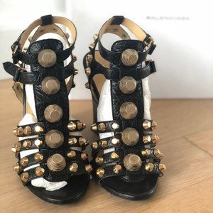 Balenciaga Arena Leather Wedges Sandals Size 37